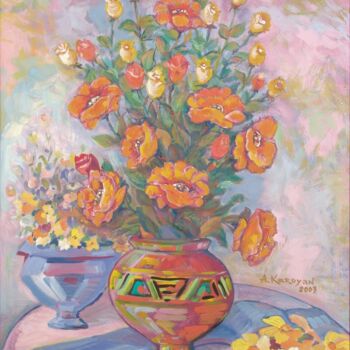 Картина под названием "Wild Roses" - Albert Karoyan, Подлинное произведение искусства, Гуашь