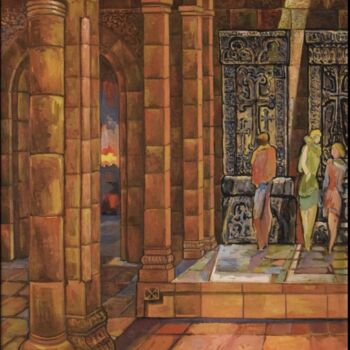 Malerei mit dem Titel "The Pray" von Albert Karoyan, Original-Kunstwerk, Gouache