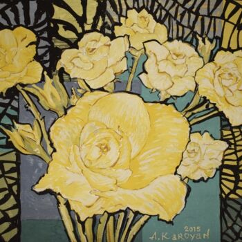 Painting titled "Yellow Roses" by Albert Karoyan, Original Artwork, Gouache
