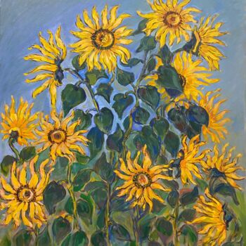 Pintura intitulada ".Sunflowers." por Albert Karoyan, Obras de arte originais, Óleo Montado em Painel de madeira