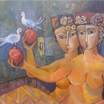 Painting titled "Love and Price of P…" by Albert Karoyan, Original Artwork, Oil Mounted on Wood Stretcher frame