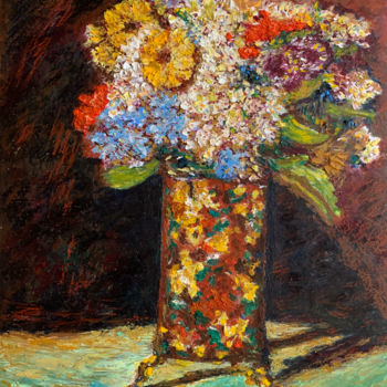 Drawing titled "Vase with Flowers" by Albert Safiullin, Original Artwork, Pastel