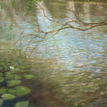 Painting titled "River landscape wit…" by Albert Safiullin, Original Artwork, Oil