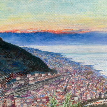 Tekening getiteld "Dawn in Ventimiglia" door Albert Safiullin, Origineel Kunstwerk, Pastel