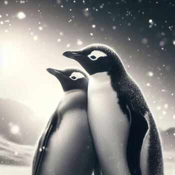 Arte digitale intitolato "A Romantic Penguin…" da Albertbs, Opera d'arte originale, Immagine generata dall'IA