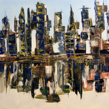 Painting titled "Urban Mirror" by Albert Derriennic, Original Artwork, Acrylic