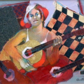 Malerei mit dem Titel "Eve aux trois guita…" von Albert Guillou, Original-Kunstwerk
