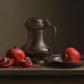 Schilderij getiteld "Pomegranates with a…" door Albert Kechyan, Origineel Kunstwerk, Olie