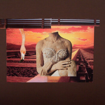 Collages titled "L'Attesa" by Alberto Bennati, Original Artwork, Collages Mounted on Wood Panel
