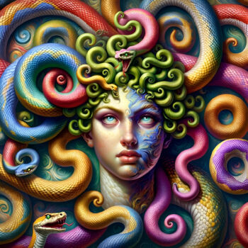 Digitale Kunst getiteld "Medusa's Gaze: A Su…" door Alberto Capitani, Origineel Kunstwerk, AI gegenereerde afbeelding