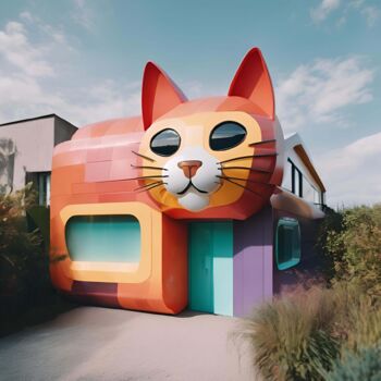 Arte digitale intitolato "The Curious Cat Bui…" da Alberto Capitani, Opera d'arte originale, Immagine generata dall'IA