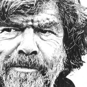Dessin intitulée "Reinhold Messner" par Alberto Ciro Taddei, Œuvre d'art originale, Crayon