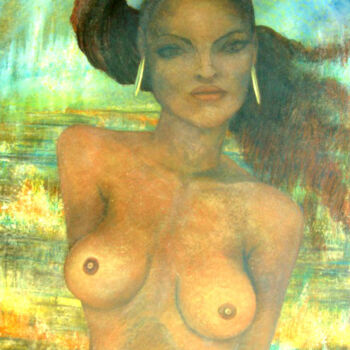 Ζωγραφική με τίτλο "Mujer en el campo" από Alberto Thirion, Αυθεντικά έργα τέχνης, Λάδι