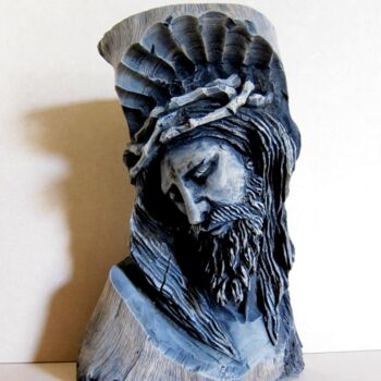 Γλυπτική με τίτλο "Head of Christ scul…" από Alberto Thirion, Αυθεντικά έργα τέχνης, Ξύλο