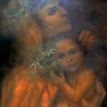 Disegno intitolato "The virgin with the…" da Alberto Thirion, Opera d'arte originale, Pastello