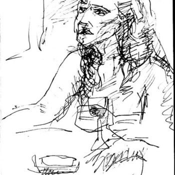 Drawing titled "Femme_a_la_table.jpg" by Alien, Original Artwork