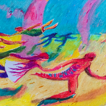 Ζωγραφική με τίτλο "Running lovers" από Albes Fusha, Αυθεντικά έργα τέχνης, Παστέλ