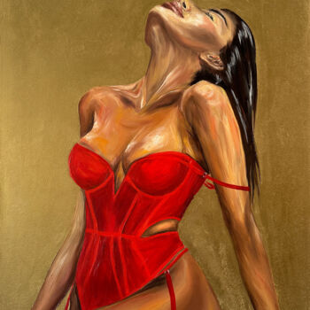 Peinture intitulée "Passionate brunette…" par Albina Ayhan, Œuvre d'art originale, Huile