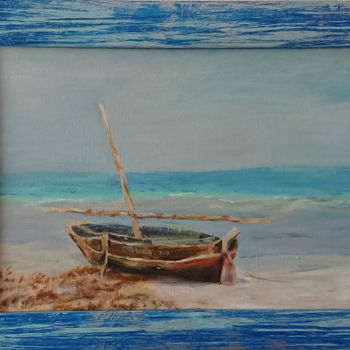 Pittura intitolato "Boat, Zanzibar" da Albina Safiu, Opera d'arte originale, Olio