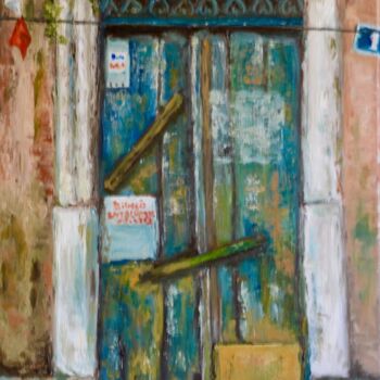 Painting titled "Brazilian door" by Albina Urbanek, Original Artwork, Oil Mounted on Wood Stretcher frame