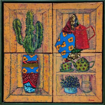 Pittura intitolato "Cactus" da Albina Urbanek, Opera d'arte originale, Olio