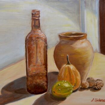 Painting titled "Nature morte aux no…" by Albina Urbanek, Original Artwork, Oil