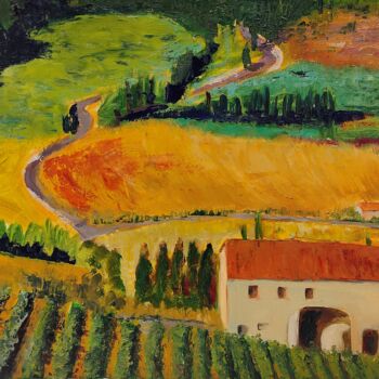 Pintura titulada "A la ferme (Italie)" por Albina Urbanek, Obra de arte original, Oleo Montado en Bastidor de camilla de mad…
