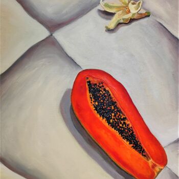 Peinture intitulée "Fleur de Papaye" par Albina Urbanek, Œuvre d'art originale, Huile Monté sur Châssis en bois