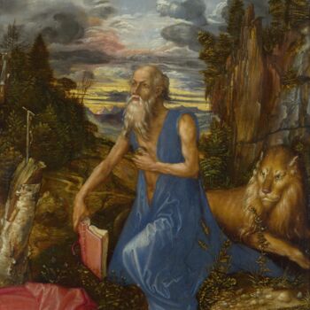 Malerei mit dem Titel "Saint Jerome in the…" von Albrecht Dürer, Original-Kunstwerk, Öl