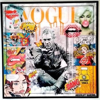 Collages titled "Steve Mcqueen  & po…" by Alberto Cordiero, Original Artwork, Collages Mounted on Wood Stretcher frame