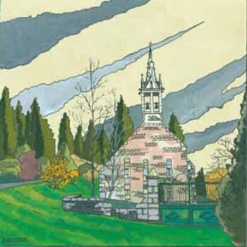 Peinture intitulée "chapelle Scaër bret…" par Alain Delafosse, Œuvre d'art originale