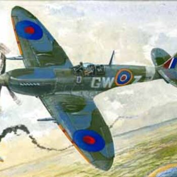 Painting titled "spitfire MK9" by Alain Delafosse, Original Artwork