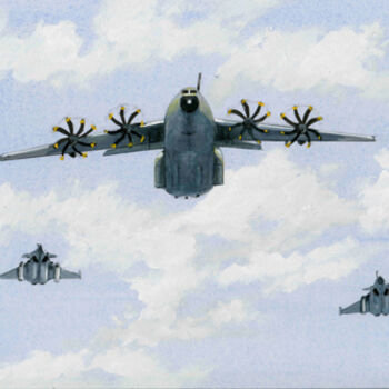 Painting titled "A400M et rafales" by Alain Delafosse, Original Artwork, Other
