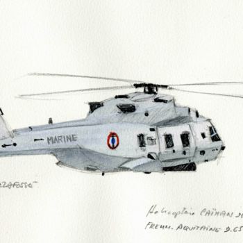 Pintura intitulada "hélicoptère  Caïman…" por Alain Delafosse, Obras de arte originais