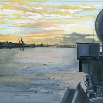 Peinture intitulée "Port de Brest à l'a…" par Alain Delafosse, Œuvre d'art originale, Autre