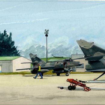 Painting titled "SEM sur le tarmac à…" by Alain Delafosse, Original Artwork, Watercolor