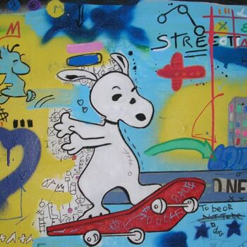 Painting titled "snoopy s'envole" by Alder, Original Artwork, Acrylic