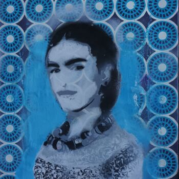 Painting titled "Frida bleue" by Alder, Original Artwork, Stencil