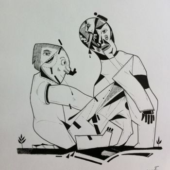 Drawing titled "Dialogue" by Aldo Alcota, Original Artwork, Ink