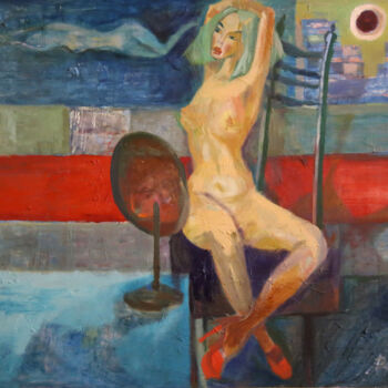 Painting titled "Poranna toaleta" by Aldona Zając, Original Artwork, Oil Mounted on Wood Stretcher frame