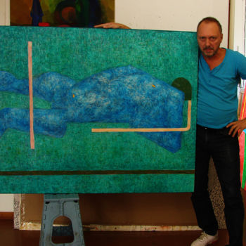 Schilderij getiteld "Голубая фигура, 2015" door Aleksei Filippov, Origineel Kunstwerk