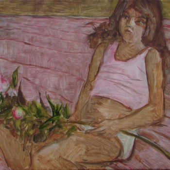 Painting titled "Девочка с цветком" by Aleksei Filippov, Original Artwork
