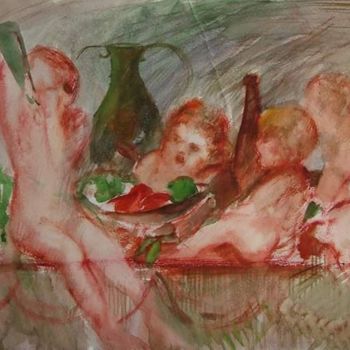 Картина под названием "Натюрморт с амурами" - Алексей Филиппов, Подлинное произведение искусства, Акварель