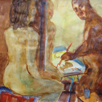 Pintura intitulada "Художник и модель" por Aleksei Filippov, Obras de arte originais, Aquarela