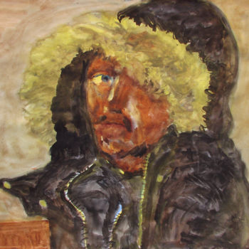 Картина под названием "Автопортрет в куртке" - Алексей Филиппов, Подлинное произведение искусства, Акварель