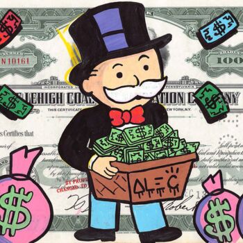 Painting titled "Monopoly holding $b…" by Alec Monopoly, Original Artwork, Marker