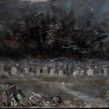 Painting titled "кладбище в октябре" by Aleksandr Mikhailov, Original Artwork, Oil