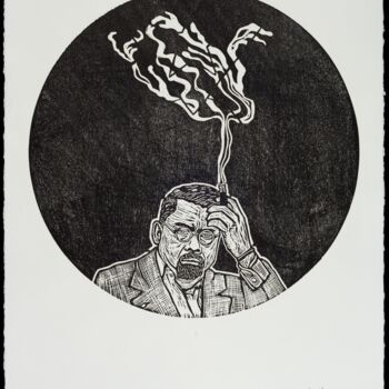 Druckgrafik mit dem Titel "Puro Humo" von Alejandro Alexis García Núñez, Original-Kunstwerk, Gravur
