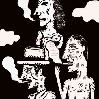 Druckgrafik mit dem Titel ""Smokers"" von Alejandro Alvarez Ruiz, Original-Kunstwerk, Siebdruck