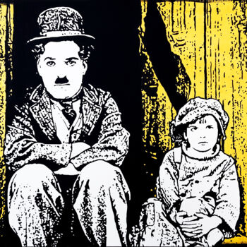 Painting titled "Charles Chaplin on…" by Alejandro Cilento, Original Artwork, Acrylic Mounted on Cardboard